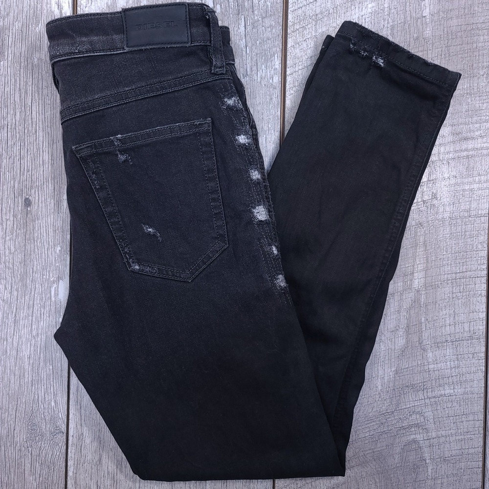 Diesel Babhila Jeans Womens Size 25x26 Black Slim Skinny Distressed Stretch